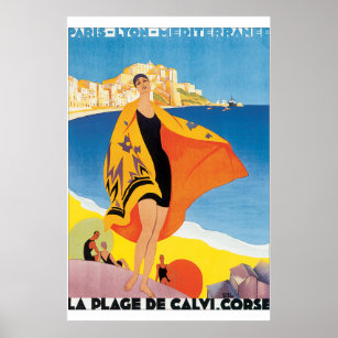 La Plage de Calvi Corse Poster Vintage voyage