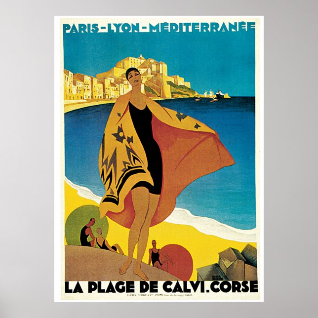 La Plage De Calvi Vintage Travel Poster (Devant)