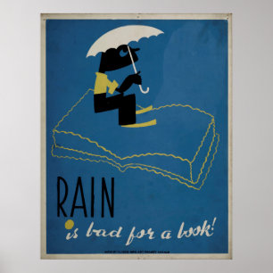 La Pluie Est Mauvaise Pour Un Livre Poster vintage