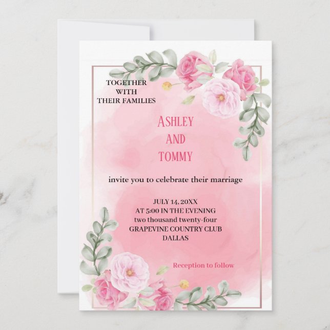 la plus belle faire-part de mariage rose (Devant)