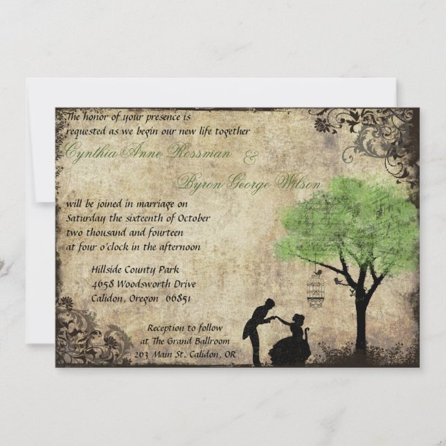 La Proposition Vintage Mariage Invitation en Vert (Devant)