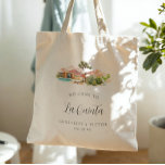 La Quinta Desert Wedding Welcome Tote Bag<br><div class="desc">This soft canvas tote features an original watercolor illustration inspired by the desert beauty of La Quinta, with warm mountains, palms, and mid-century charm. Personalized with the couple’s names and wedding date, it makes a thoughtful welcome bag for destination weddings, rehearsal weekends, or guest favors. The neutral canvas pairs beautifully...</div>