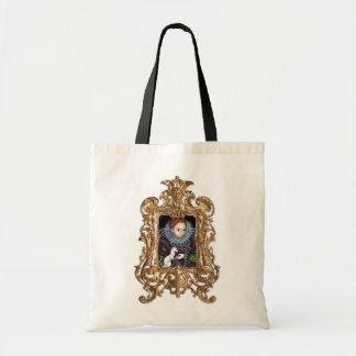 La Reine Elizabeth et un sac encadré par hermine