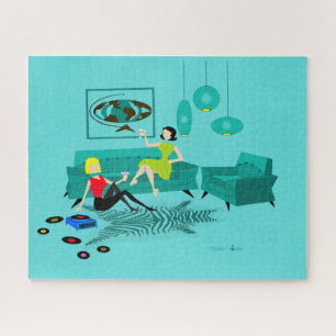 La rétro nuit de la fille dans le puzzle