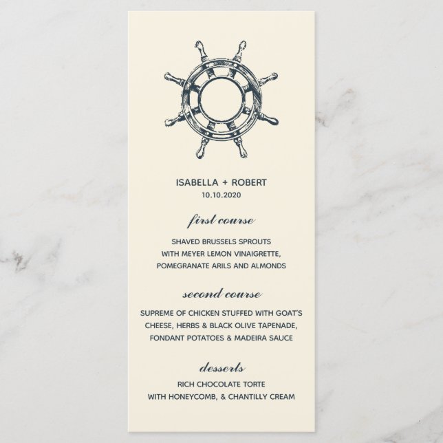 La roue du navire bleu | Menu Mariage nautique (Devant)