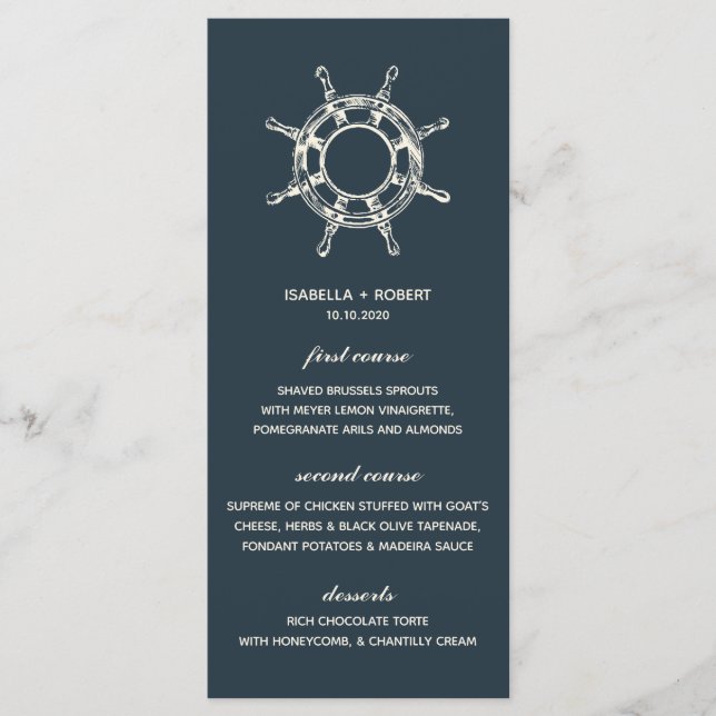 La roue du navire bleu | Menu Mariage nautique (Devant)