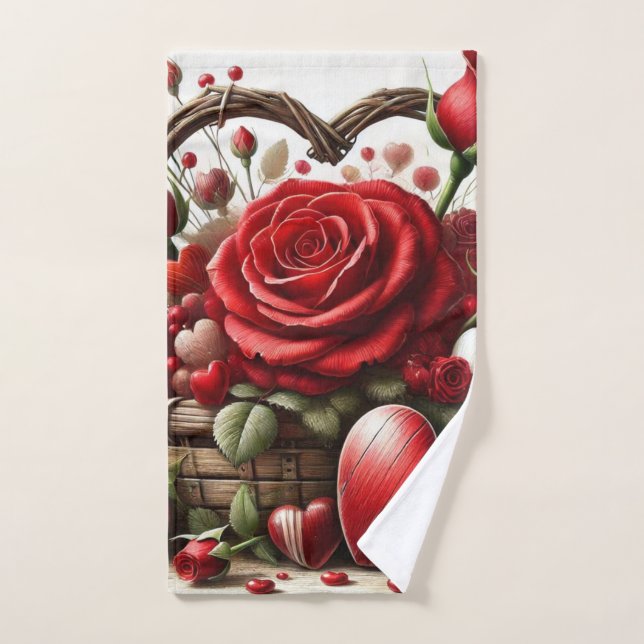 La Saint-Valentin Rose Rouge et Cœurs  (Serviette à main)