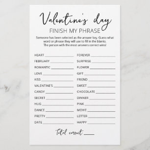 la Saint-Valentin Termine ma phrase Jeu modifiable