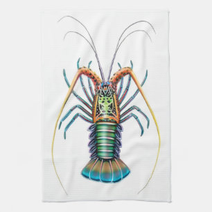 La serviette de cuisine peinte de langouste
