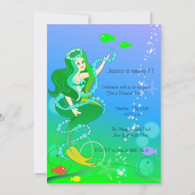 La sirène dans ses perles - invitations anniversai (Devant)