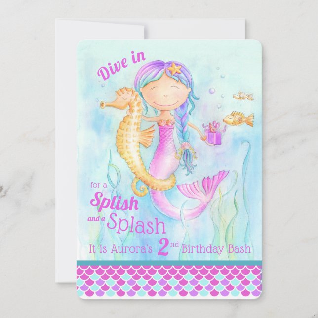 La sirène des invitations d'anniversaire de deux a (Devant)