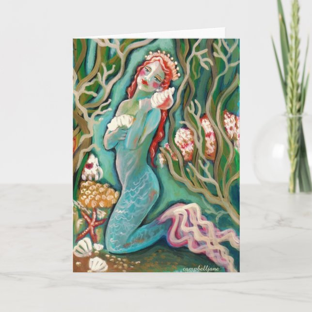 La sirène et la carte de voeux blanche Sea Shell (Devant)