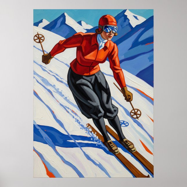 LA SKIEUSE (Le Skier) - Oeuvre Art Déco Originale (Devant)