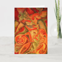 La soie a peint la carte de voeux de feuille de