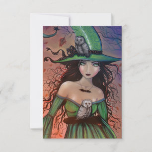 La Sorcière et les Hiboux Carte de vœux Halloween 