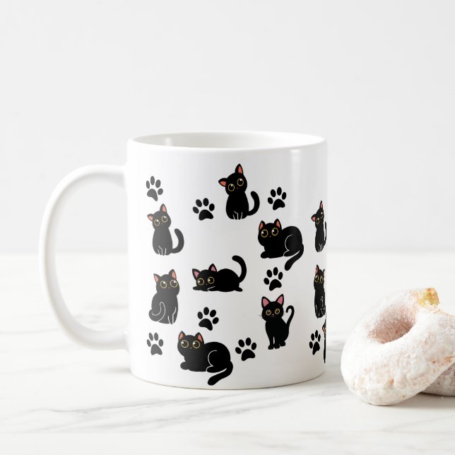 La tasse de chat noir la plus mignonne, un cadeau  (Avec donut)