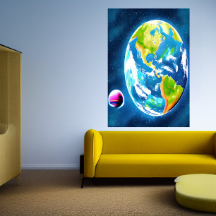 La Terre et la Lune   AI Art Poster