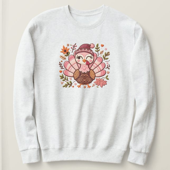 La Turquie brodée Thanksgiving Sweatshirt (Design devant)