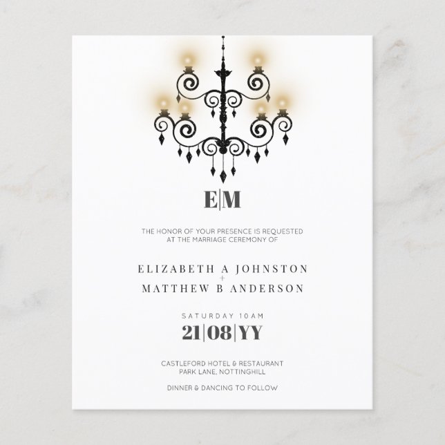 La typographie du budget Noir Blanc Mariage Invite (Devant)