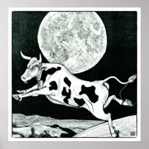 La vache a sauté la lune - Impression lithographiq