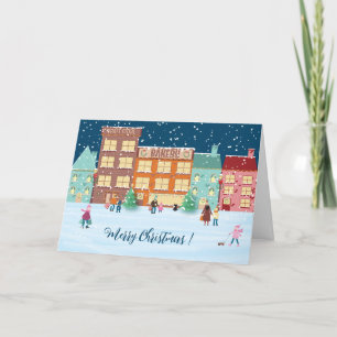La veille de Noël en ville Carte de vacances pliée