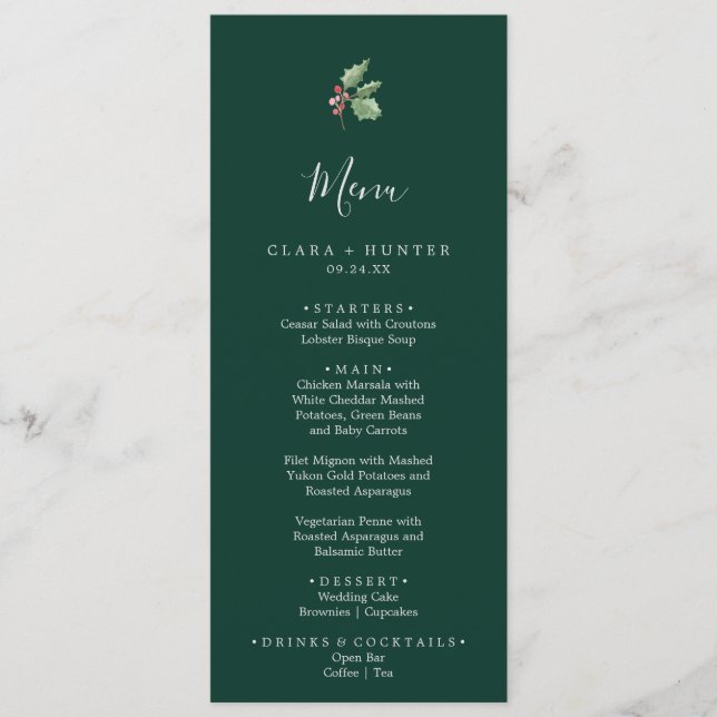 La verdure de Noël | Menu Dîner Mariage Vert (Devant)