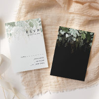 La verdure et la feuille d'or | Carte RSVP noire