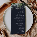 La verdure et la feuille d'or | Menu du dîner Mari<br><div class="desc">Nous avons conçu cette verdure et cette feuille d'or | menu de dîner mariage navy pour compléter votre mariage boho simple mais élégant. Il présente des feuilles modernes d'eucalyptus vert et blanc, du feuillage de fougères, une fleur succulente et un minimum de feuilles de feuille d'or. Ces éléments donnent l'impression...</div>