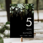 La verdure et la feuille d'or | Numéro de table no<br><div class="desc">Nous avons conçu cette verdure et cette feuille d'or | numéro de table noir pour compléter votre mariage boho simple mais élégant. Il présente des feuilles modernes d'eucalyptus vert et blanc, du feuillage de fougères, une fleur succulente et un minimum de feuilles de feuille d'or. Ces éléments donnent l'impression d'une...</div>