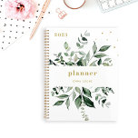 La verdure sauvage | Blanc élégant<br><div class="desc">Cet élégant planificateur botanique 2023 présente un cadre d'abondants feuilles vert aquarelle sur un arrière - plan blanc simple avec texte et accents or tendance et élégant.</div>