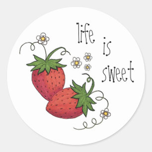 La vie, c'est des stickers ronds de fraises sucrée