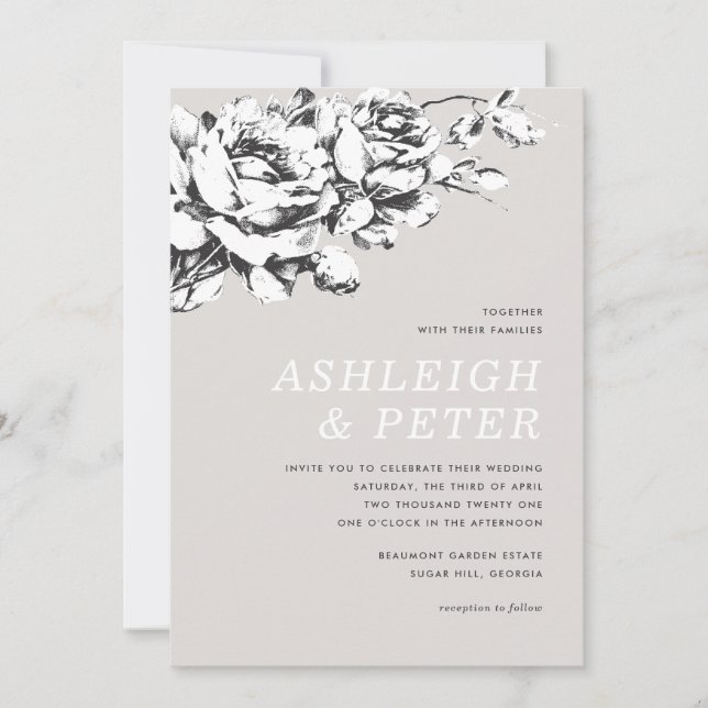 La Vie en Rose Invitation de mariage florale - Gri (Devant)