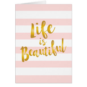 La vie est belle carte blanche de rayure du rose