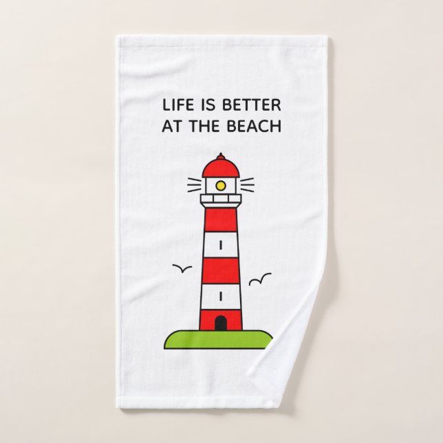 La vie est meilleure à la plage imprimé phare mign (Serviette à main)