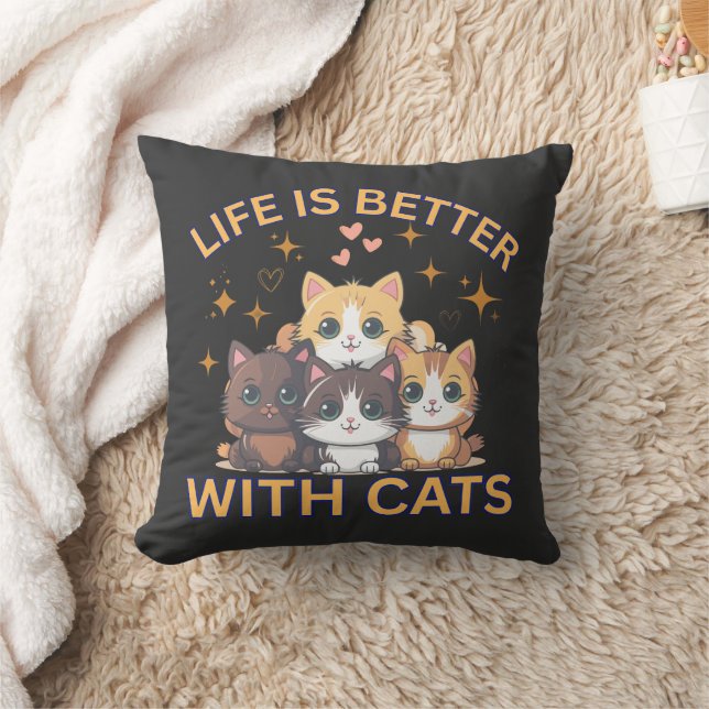 La vie est meilleure avec des chats Coussin de jet (Couverture)