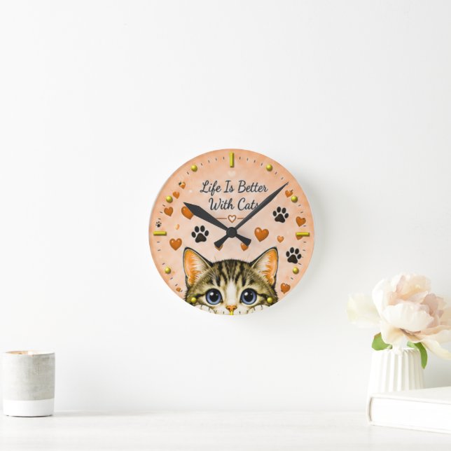 La vie est meilleure avec des chats Horloge murale (Maison)