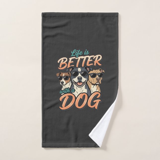 La vie est meilleure avec le vecteur de chien (Serviette à main)
