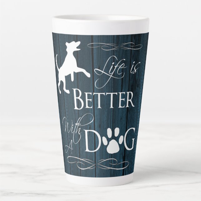La vie est meilleure avec un chien Latte Mug - Ble (Devant)