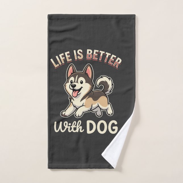 La vie est meilleure avec un dessin animé de chien (Serviette à main)