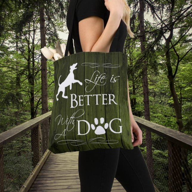 La vie est meilleure avec un Sac fourre-tout de ch (Green Life is Better with a Dog Tote Bag)