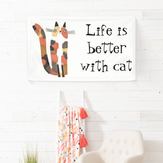 La vie est meilleure avec une bannière de chat - M (En situation)