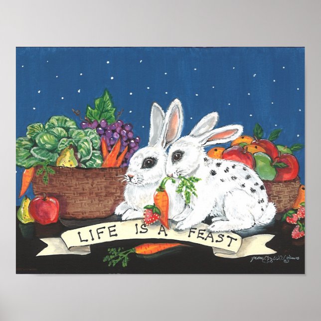 "La vie est un festin" Poster de lapin mignon (Devant)