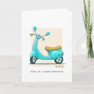 La vie est une aventure, carte de voeux de scooter
