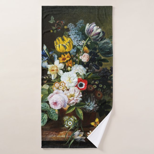 La vie morte avec la peinture de fleurs (Serviette de bain)