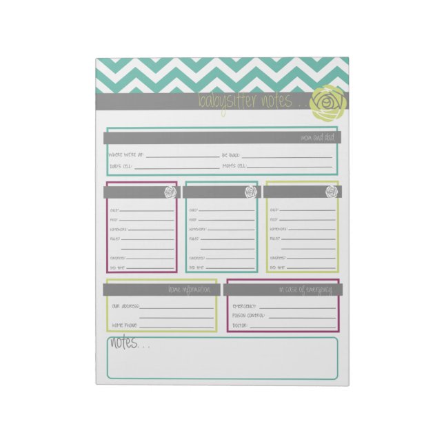 La vie. Plus Organisé. Bloc-notes Babysitter Notes (Tourné)