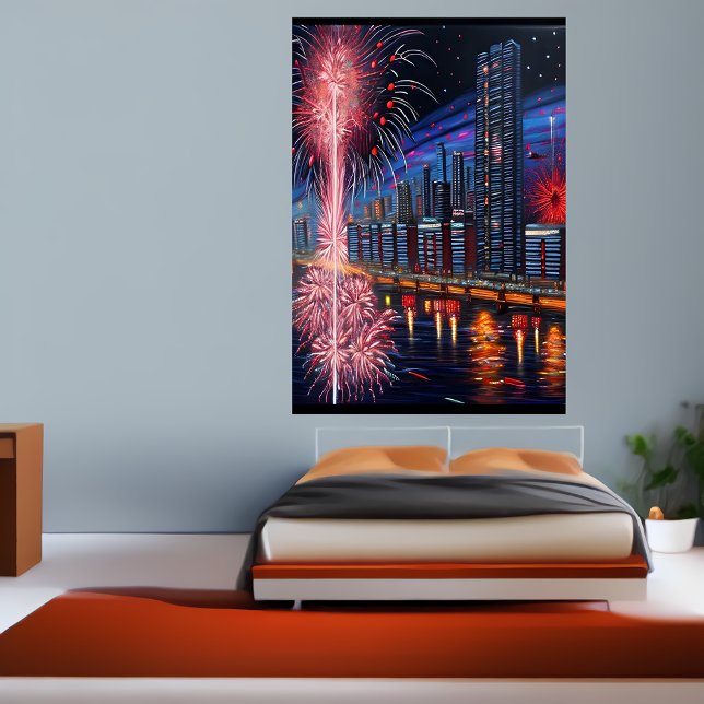La ville et le feu d'artifice | AI Art Poster (Créateur téléchargé)