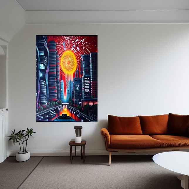 La ville et le feu d'artifice | AI Art Poster (Créateur téléchargé)