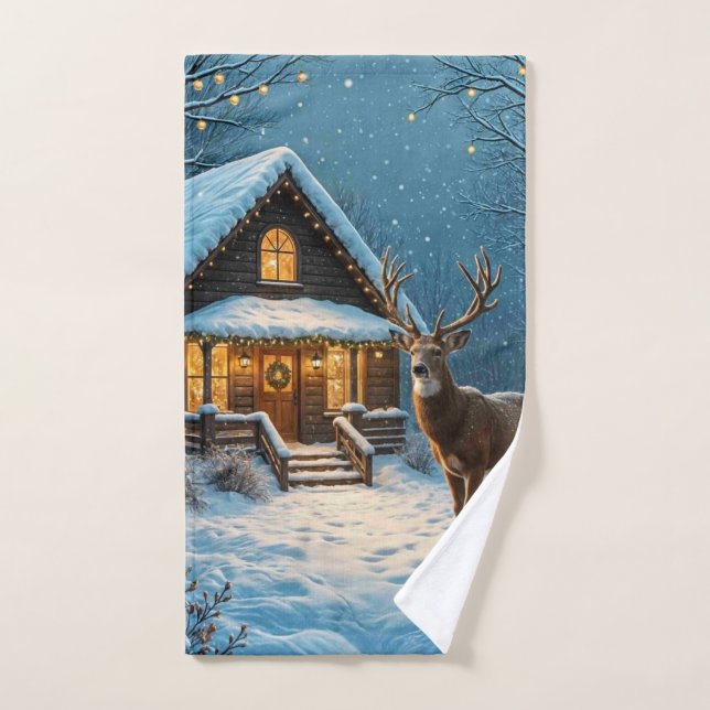 La visite de Noël enneigée de Big Buck (Serviette à main)