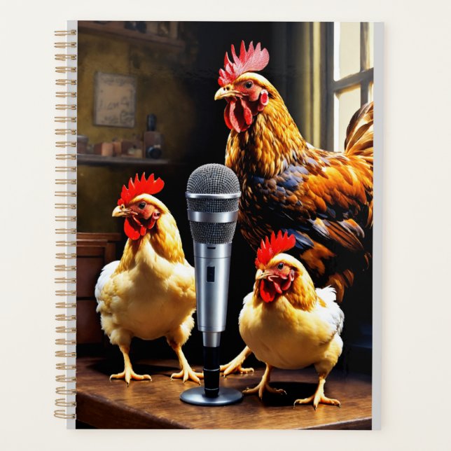 La volaille en session – Des poules avec micro et  (Devant)