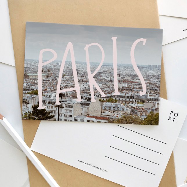 La vue sur Paris Carte postale (Paris hand-lettering photography travel postcard.)